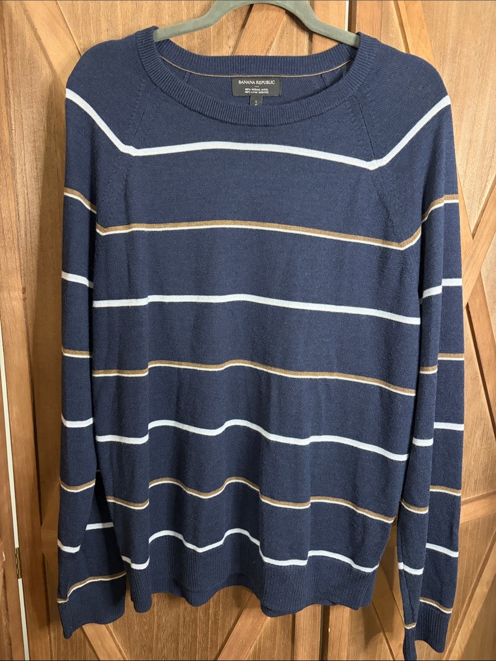BANANA REPUBLIC 100% Merino Wool Striped Crewneck Sweater SIZE LARGE